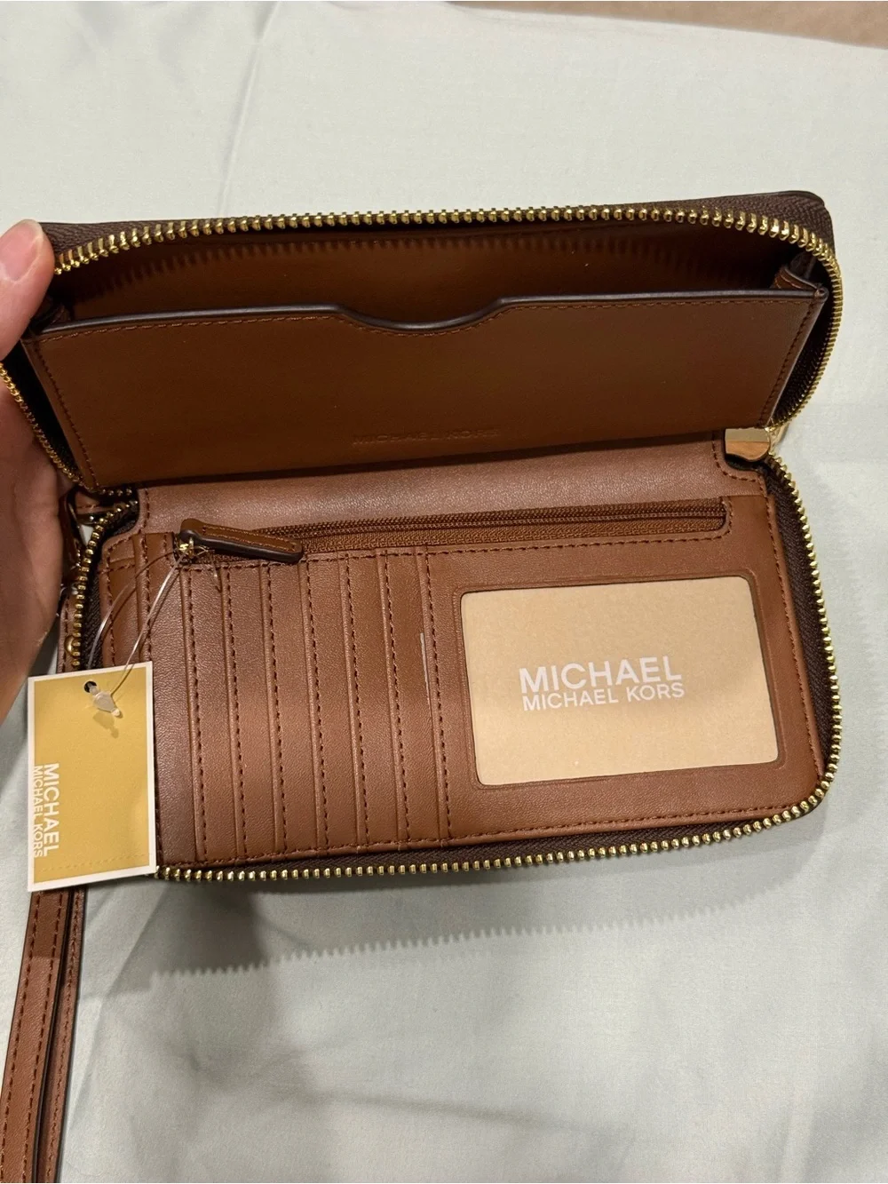 NEW Michael Kors Jet Set Travel Large Double Zip Wristlet Wallet Brown
